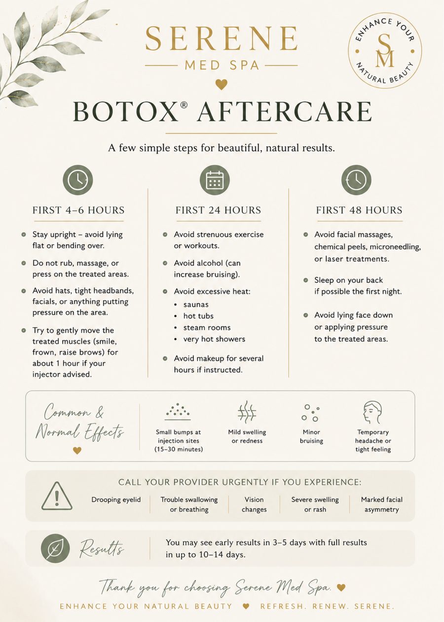 Botox aftercare card